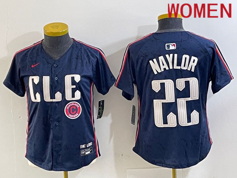 Women Cleveland Indians #22 Naylor Blue City Edition Nike 2024 MLB Jersey style 5->women mlb jersey->Women Jersey